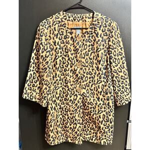 Ellavie Smocked Jacket Leopard Print Button Up Jacket Size 12